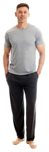 Light & Shade LSSET032L Men's PJ Crew Neck T-Shirt and Trousers Bottoms Pyjama Set, Light Grey Marl, XXL