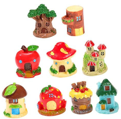 KONTONTY 9stücke Mini-harzhaus Ornament Kleines Hausdekor Für Mikro-Garten Tragbare Mini-landschaftsdetails Fotorequisiten Für Heimwerker Und Haushaltsaccessoires
