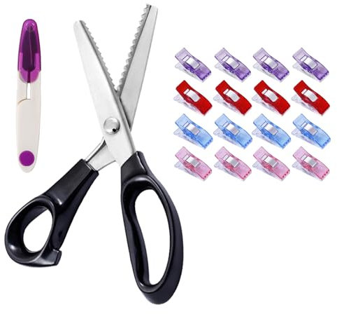 Set Di Forbici Per Tessuti, Forbici A Zig Zag Per Tessuto, Forbici Per Stoffa A Zig-Zag, Cesoie Dentellate Seghettate, Con 12 Fermagli Per Stoffa E Punto Croce, Forbici Da Cucito Per Tagliare Il Filo