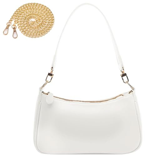MUNSKT PU-Leder-Umhängetasche für Damen, Clutch-Handtaschen mit Kette, Schultertasche für Damen, kleine Umhängetasche mit Reißverschluss (Weiß)