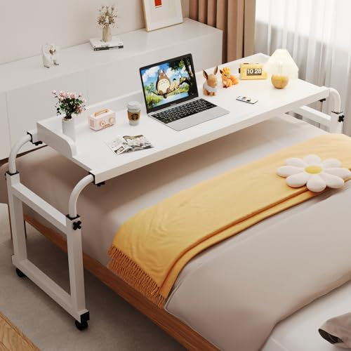 Adjustable Height Overbed Table with Swivel Wheels Home Use Laptop Desk & Bedside Table for Recliner Portable Bed Table Cart for Families