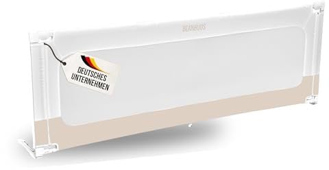 BEANBUDS® Bettgitter Rausfallschutz 200cm [1 Seite] - Bettschutzgitter Lattenrost & Boxspringbett - Baby Gitterschutz Elternbett & Kinderbett - inkl. Gurt zur Befestigung - Fallschutz Bett, Beige