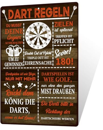 Putuo Decor Vintage Metall Darts Regeln Schild – Retro Wanddeko für Dartzimmer, Bar, Kneipe, Club, Männerhöhle, Geschenk für Dartspieler