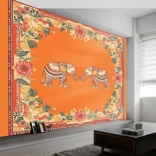 Fototapete Indien Elefant Blumen Orange Gelb 350 X 256 Cm(Wxh) Moderne Uv-Beständige Vlies-Fototapeten Für Schlafzimmer,Büro,Küche & Kinderzimmer - Motivtapeten & Wanddekoration