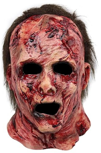 Csafyrt Scary Maske Realistische Latexmaske mit blutigen Narben 10x11x11.8 Halloween Horror verdrehtes Gesicht gruselig mit Lüftungslöchern für Halloween Cosplay Party Prippe