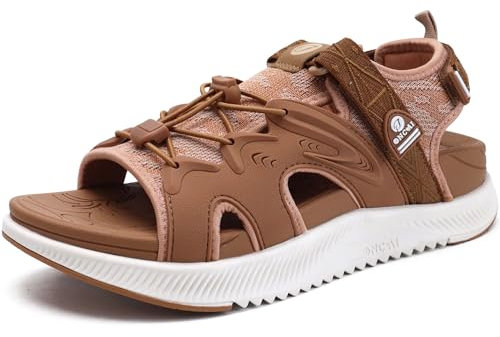 ONCAI Sandalias Mujer Caminar, 2025 Arco Soporte Sandals de Senderismo para Fascitis plantar,Antideslizante Sandalias de Deportivas Plataforma con Cordones Ajustables Khaki/Blanco Talla 42