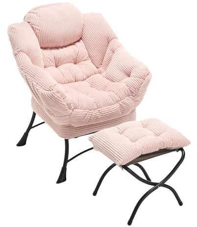 Villeston Sessel mit Hocker | Faulenzersessel Relaxsessel mit Hocker, Lounge-Stuhl mit Armlehnen, ergonomische Fußstütze für Erwachsene