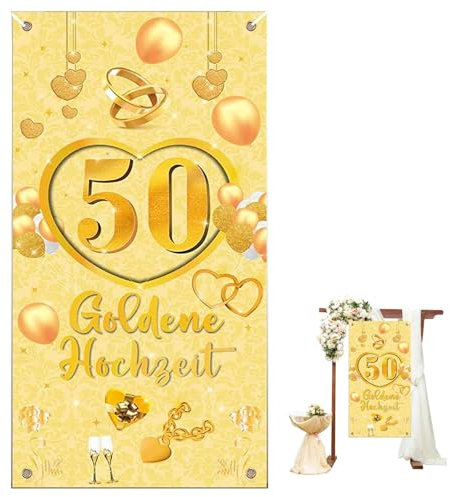 50. Goldene Hochzeit Banner, 50. Jubiläum Banner, Goldhochzeits Dekoration, 50. Hochzeitsjubiläum Hintergrund, Goldene Hochzeit Dekobanner für Wand, Innen & Außen, 180x90 cm