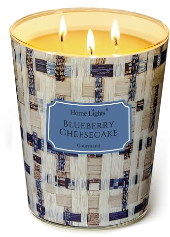 HomeLights Bougies parfumées | Grand pot 34 oz bougie de soja naturelle | 130 heures de longue durée avec 3 Wicks | Bohemian naturel pour la décoration de la maison Cheesecake aux myrtilles