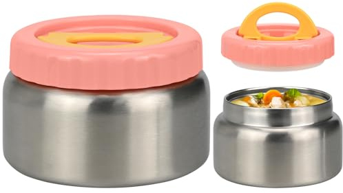 Smlper Thermal Food Container, 250 ml/350 ml, Stainless Steel Children's Container with Double Lid, Portable Thermal Food Container, Handle Insulating & Vacuum Insulated (Pink, 250ml)
