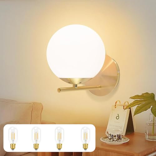 ZMH Wandleuchte Innen Wandlampe Schlafzimmer - Flurlampe Vintage Gold Glaskugel Wandbeleuchtung Metall Modern Design Beleuchtung mit 4 × 4W 2700K E27 Leuchtmittel für Flur Bad Hotel