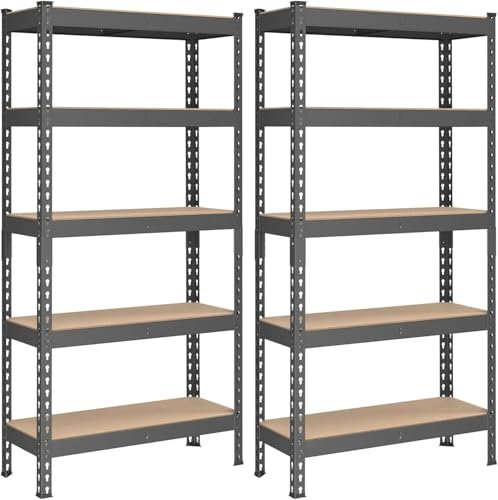 Verstellbare Garagenregale – Set mit 2 Stück, Werkzeugkästen zur Montage ohne Schrauben, Schwerlastregale, 30 x 74,9 x 150,1 cm – effiziente graue Lösung