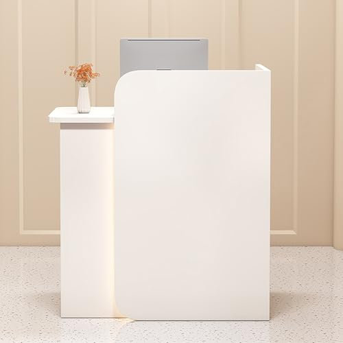 EECVKKY Empfangstheke Holz – Moderner Empfangstresen mit Schublade und Regal für Büro, Hotel, Salon & Geschäft Weiß – Links 60 × 45 × 100 cm