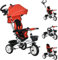 HOMCOM 6 in 1 Dreirad mit Schubstange, Faltbar, Kinderdreirad mit Sicherheitsgurt, Abnehmbar Sonnendach, Korb, Getränkehalter, Pedal, für 1-5 Jahre Kinder, bis 25 kg, Rot