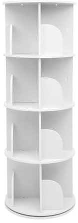 QIERF Drehbares Bücherregal Kinder 360° Frei Bücherregal Drehbar Brehregal Düroregal Weiß für Wohnzimmer, Arbeitszimmer, Büro, als Raumteiler, 4 Ebenen