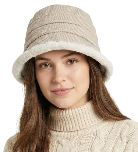 HIQIU Warme Fischerhut Damen Wintermütze Vintage Glockenhut Faltbare | Winter-Fleece-gefütterte Bucket Hut für Outdoor Wandern Reisen