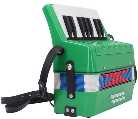 Asixxsix Klavierakkordeon, ABS, 17 Tasten, 8 Basstasen, Einsteiger-Klavierakkordeon mit Einziehbarem Riemen, Tragbares Musikinstrument, Akkordeons, Geschenkenk für Erwachsen, Freundlicher, (GREEN)