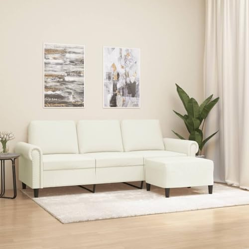ACAGALA 3-Sitzer Sofa mit Hocker aus Samtstoff, Ecksofa mit Kissen, Kleine Couch Holzbeine & Metallrahmen, Modernes Couch für Wohnzimmer Schlafzimmer, 212 x 77 x 80 cm, Creme
