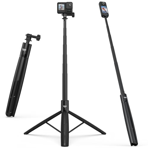 VRIG 180 cm Selfie Stick Stativ für GoPro Mission 1 Pro/Hero 13, Ausziehbarer Stativständer mit 1/4 Schraube & Stativadapter für Action Kameras/DJI Osmo Action/ Insta360 Ace mehr, TP-30
