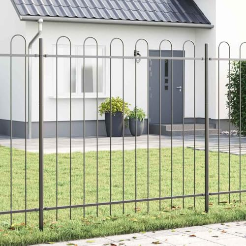 Clôture de jardin grise - 1,7 x 2 m - En acier revêtu par pulvérisation - Brise-vue robuste pour terrasse - Panneaux de clôture d'extérieur résistants aux intempéries - Panneaux durables pour le