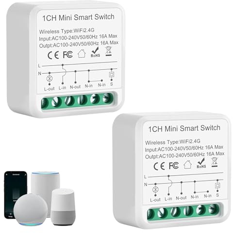 Pack de 2 interruptores de luz inteligentes con WiFi Bluetooth, Smart Home, interruptor inalámbrico para el hogar DIY detrás del interruptor de pared existente, compatible con Alexa, Google Home