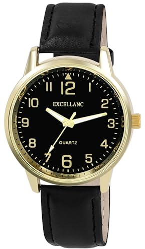 Excellanc Herren Armbanduhr aus Kunstleder in Gold, in Einer Länge von 25 cm, Klassisches Design für jeden Mann