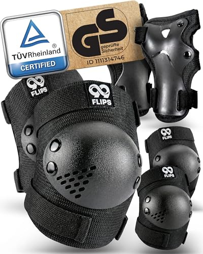 99FLIPS Schützer Inliner Kinder 3-12 Jahre - TÜV Rheinland GS Zertifiziert | Knieschützer Kinder [6er Set] - mit Knieschoner, Ellenbogenschoner & Handschoner - für Skateboard, Inline Skates, Rollschuhe