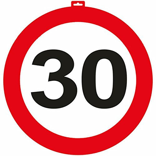 CARPETA® - Riesen Verkehrsschild * Zahl 30 * ┃ Ø 47,5cm ┃ Deko 30. Geburtstag ┃ Türschild und Straßenschild ┃ Mit & ohne Aufhänger