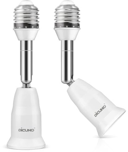 DiCUNO E27 a E27 11.5CM/4.5IN Adaptador extensor, Soporte ajustable de la lámpara de extensión, adaptador flexible de la base de la lámpara mediana, 180 grados flexible (paquete de 2)