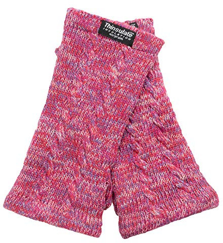 EEM Damen Strickhandschuhe Pulswärmer, weiche Baumwolle, Thinsulate Thermofutter, Zopfmuster, praktisches Daumenloch, pink mix onesize