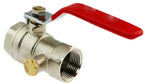 MegaHaustechnik Kugelhahn mit Entleerung 1 1/2 Zoll Innengewinde DN40 IG x IG aus Messing mit Hebelgriff rot aus verchromten Stahl Druck PN25 bar Absperr Hahn Kugel Ventil Wasser Luft Öl Heizung