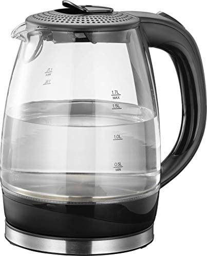 MELISSA 16130304 Glaswasserkocher,1,70 Liter, Design Glas Wasserkocher mit LED Beleuchtung,Edelstahl-Applikation,2025 Watt, Ringbeleuchtung,Kalk Filter, Kunststoff