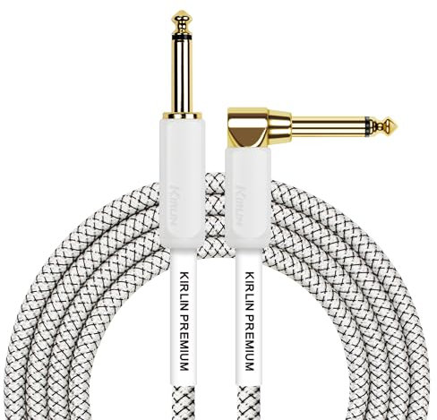 Kirlin, Cable de instrumento, enchufe mono de 1/4 pulgadas, blanco, 20 pies (IWB-202WGL-20/WT)