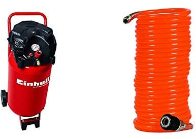 Einhell Compressore 50 L, Potenza 240 L/Min, 10 Bar, 1 Cilindro, TH-AC 240/50/10 of, 1500 W &4139420 Tubo Elicoidale, 8 M, Diametro Interno di 6 mm, Arancione