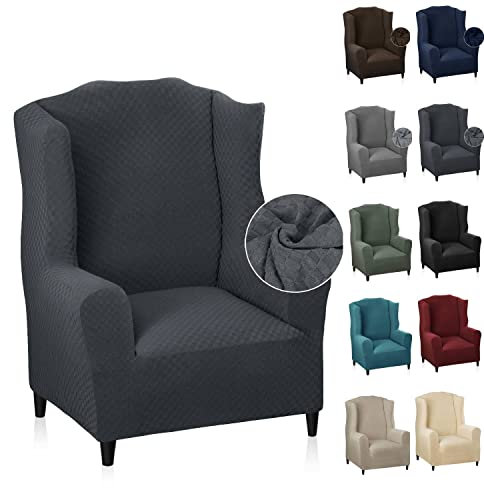 MAXIJIN Elastischer Sesselbezug mit Ohren 1 Stück Jacquard Sofaschutz Kopfstütze Sofabezug Sessel mit breiter Rückenlehne (Dunkelgrau)