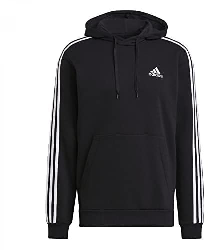 adidas Herren Essentials Fleece 3-Stripes Hoodie, Black / White, 3XL