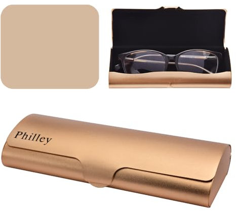 Philley Brillenetui Aluminium Ultraleichtes Hartschalenetui für Kurzsichtige Brillen für Damen & Herren(Gold)