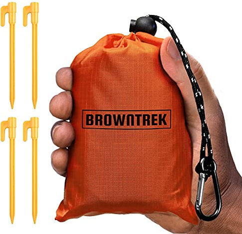 BROWNTREK Taschendecke – kompakte Picknickdecke (152,4 x 142,2 cm) – sanddichte Stranddecke/Wasserabweisende Bodenabdeckung. Packbare Outdoor-Decke für Wandern, Camping, Picknicks, Reisen und