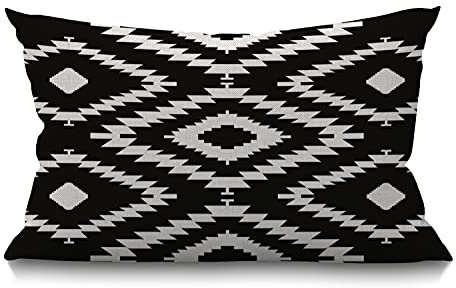 Smooffly Kissenbezug für Sofakissen, Schwarz und Weiß, Taille Lendenwirbelsäule, Baumwollleinen, dekorativ, länglich, 30,5 x 50,8 cm