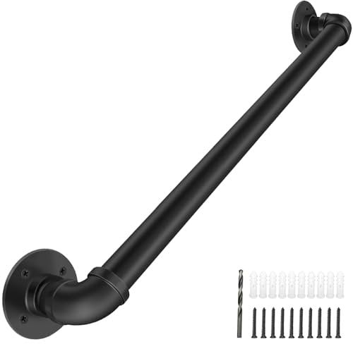 PNBO Wall Handrail 3FT/90CM,Industrial Staircase Railing 1.25 Inch Tube Diameter,Galvanized Pipe Handrail,Handrails for Indoor Stairs with Wall Mount Support,for Wall Mounted Stairway Handrail