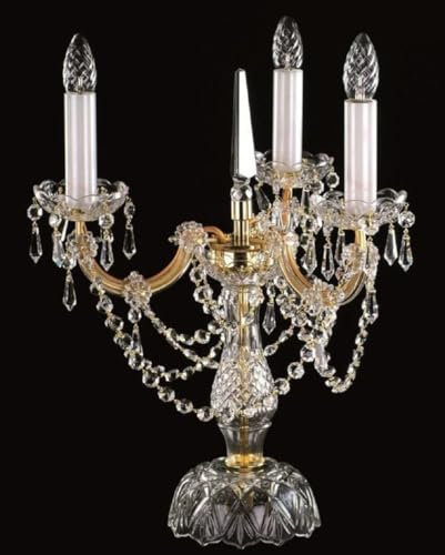 Casa Padrino Luxus Barock Kristall Tischleuchte Gold Ø 38 x H. 48 cm - Prunkvolle Schreibtischleuchte mit Böhmischem Kristallglas - Barock Kristall Leuchten