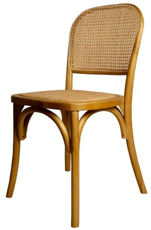 EME - Silla Comedor de Madera Cannage Color Natural con Asiento de ratán Natural y Respaldo de Mimbre. Incluye 1 Unidad. Silla Madera y Mimbre Apilable.