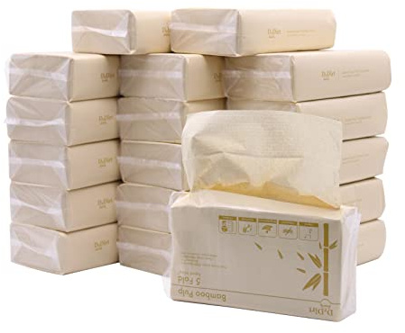 DrDirt Bambus-Papierhandtücher, 18 Packungen, 2-lagig, 110 Blatt je Pack | 5-fach gefaltet und saugfähig; 18 Nachfüllpackungen für Papierhandtuchspender in Bad, Küche, Büro und anderen Bereichen.