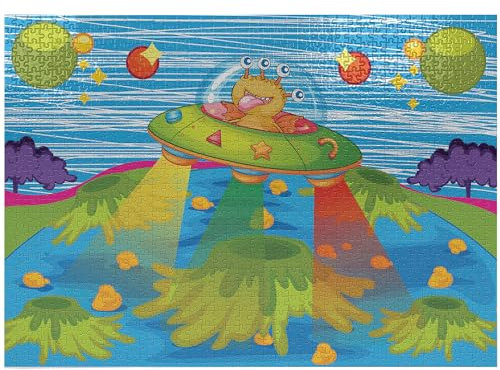 ABAKUHAUS Weltraum Puzzle, Raumschiffe, Heirloom-Qualität lustige Aktivität für die Familie langlebiger Karton, 1000 Stücke, Grün blau