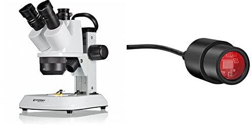Bresser trinokulares Stereomikroskop Analyth STR Trino 10x - 40x mit getrennt dimmbarem LED-Auf- und Durchlicht und Tragegriff für mobilen Einsatz & Full HD Mikroskop Teleskop Kamera USB 2.0