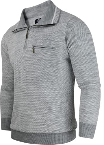 Soltice Herren Langarm Sweatshirt mit Brusttasche, Poloshirts, Winter- Strick- Pullover, gestreift aus Baumwoll-Mix (M bis 3XL) (L, [M9] Grau)