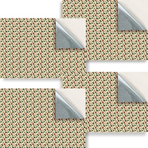 Stick & Go Repositionable Self Adhesive Dolls House Wallpaper 1:24 Scale (Set of 4 Sheets) - Christmas Holly & Berries - No. 214