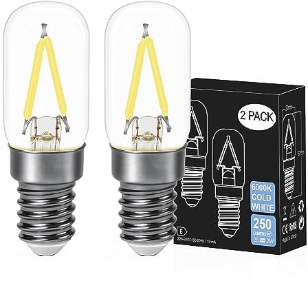 DSLebeen E14 LED Kaltweiß Glühbirne Kühlschranklampe 2W 250LM Ersatz Glühlampe 25W, 6000K Mini LED Birnen für Nachtlicht, Salzlampe, Kronleuchter Nicht Dimmbar 230V AC 2 Stück