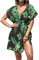 CUPSHE Damen Bikini Cover Up Strandkleid V Ausschnitt Kurzarm Elastikbund Seitenschlitz Freizeitkleider Sommer Beach Mini Dress Schwarz/Tropical Print M
