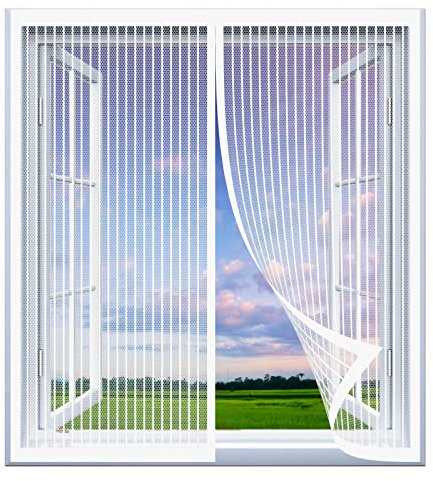 Kit Zanzariera Per Finestra Grande 70 x 90 cm Resistente Alle Intemperie Rete Chiusura Automatica Zanzariera Finestra Apribile Tenda Traspirante For Porte/Finestra, Bianco